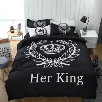 Njegova kraljica ji kralj romantično posteljnina nabor zda kralj kraljica enotni velikosti črna n bele rjuhe kritje set