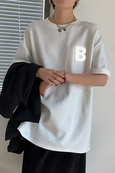 Yedinas 2021 Poletje Bombaž Majica s kratkimi rokavi Ženske Bele Prevelike majice Razmislek Pismo Natisnjeno Japonski Slog Harajuku Svoboden Tshirt