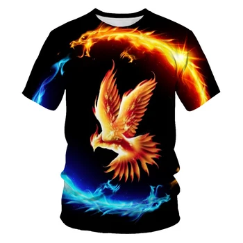 Dragon moške in ženske, modni prevelik T-shirt Phoenix poletnih O-vratu osebnost dihanje, kratka sleeved ulica 3D tiskanje