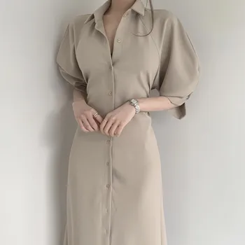 Francoski River Enotni-zapenjanje Femme Haljo Povodcem Trak Pasu Slim Vestidos korejski Elegantna Dolgo sleeved Split Obleka Ženske