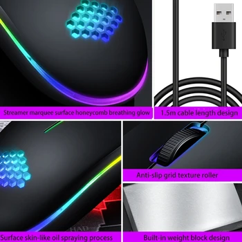 Žična Mehanska Igralna Miši USB Svetilnost Luči Miško 7200DPI Nastavljiv Optični Igralec z Miško za Računalniške Igre
