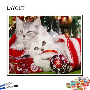 HUACAN Božič DIY Slike glede na Število Kompletov Doma Dekor Barvanje Z Številkami Mačka Živali Risanje Na Platno HandPainted Umetnosti Darilo