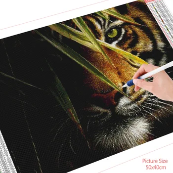 HUACAN Celoten Kvadratni/Krog Sveder Diamantni Slikarstvo Živali Tiger Vezenje Navzkrižno Šiv Okrasnih Sliko Dekoracijo Za Dom
