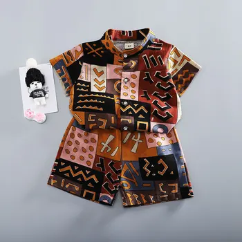 Poletje za Otroke Geometrijo Tiskanja Oblačila Fantje Dekleta Hlače Obleko Plaža Moda Baby Dva kosa Plima Natisnjeni na Havajih Otroci Set 14405