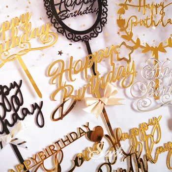 13 Stilov, Akril Ročno Pisanje Happy Birthday Cake Pokrivalo Krog Dvojno Plast Cupcake Pokrivalo Za Rojstni Dan Namiznih Dekor