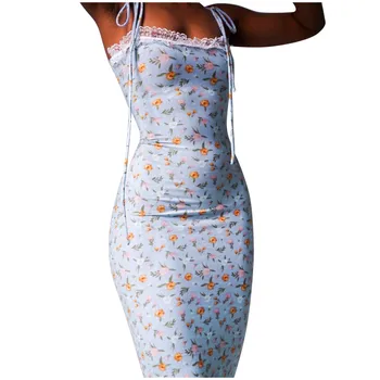 2021 ženska Moda in Ženske Priložnostne Obleke Cvjetnim Tiskanja Vezani Podrobno Čipke Trim Obleko Telo Con Sladko Seksi Temprement Tiskanja Vestido #t3p 144293
