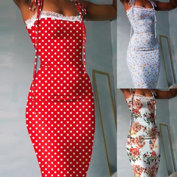 2021 ženska Moda in Ženske Priložnostne Obleke Cvjetnim Tiskanja Vezani Podrobno Čipke Trim Obleko Telo Con Sladko Seksi Temprement Tiskanja Vestido #t3p