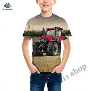 Poletne Ulične Otrok Majica Traktor Tovornjak 3D Tiskanja Harajuku T-Shirt Otroška Moda Priložnostne Kratek Rokav Fant Dekle Avto Oblačila 144802