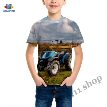Poletne Ulične Otrok Majica Traktor Tovornjak 3D Tiskanja Harajuku T-Shirt Otroška Moda Priložnostne Kratek Rokav Fant Dekle Avto Oblačila