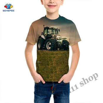 Poletne Ulične Otrok Majica Traktor Tovornjak 3D Tiskanja Harajuku T-Shirt Otroška Moda Priložnostne Kratek Rokav Fant Dekle Avto Oblačila