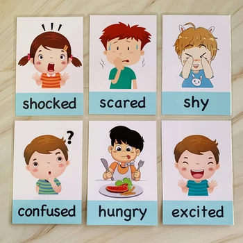 14PCS Montessori Baby angleški Učnih Kartic Risanka Čustva Flash Kartice Vrtec učni Pripomočki Otroke Zgodaj Izobraževalne Igrače