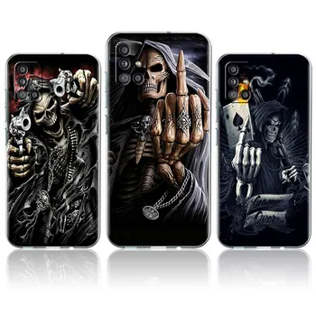 Jasno Primeru Telefon Za Samsung Galaxy A51 5G A71 A21s A31 A12 A52 A41 A91 A11 A32 A72 Shockproof Mehko Kritje Grim Reaper Lobanje Capa 146583