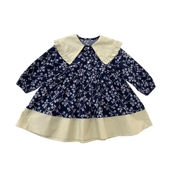 2021 Pomlad Nove Obleke Za Dekleta, Obleko Dekleta Obleko z Dolgimi Rokavi Moda Bombaž Cvetlični Obleka Princess otroški Kostum 1-6 Y