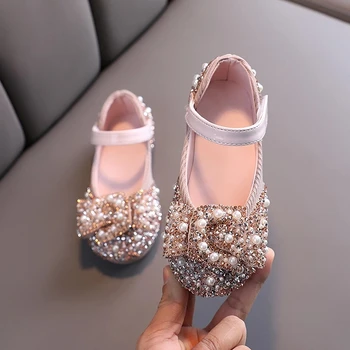 Otroški Čevlji Pearl Okrasnih Sije Otroci Princesa Čevlji Baby Dekleta Lok-Vozel Čevlji Za Svate Roza Beli Balet Ravno