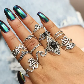 13 Style Letnik Členek Obroči Za Ženske Boho Geometrijske Cvet Crystal Ring Set Bohemian Midi Prst Nakit Bague Femme Obroč 14956