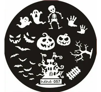 Halloween tiskarske plošče z duhovi, buče, okostnjaki in netopirji za nail art - Hehe serije hehe057