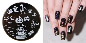 Halloween tiskarske plošče z duhovi, buče, okostnjaki in netopirji za nail art - Hehe serije hehe057
