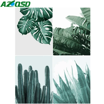 AZQSD Barve Za Število Listov Rastlin Platno Slikarstvo Kompleti za Ročno Obrt Diy, Barvanje Z Številkami Krajine Doma Dekoracijo