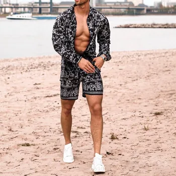 Moda za Moške Določa Poletje 2021 River Natisniti Majice z Dolgimi Rokavi Kratke Hlače Priložnostne Mladi Slim Moške Plaža Obleko Trend Mens Oblačila