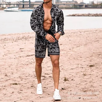 Moda za Moške Določa Poletje 2021 River Natisniti Majice z Dolgimi Rokavi Kratke Hlače Priložnostne Mladi Slim Moške Plaža Obleko Trend Mens Oblačila