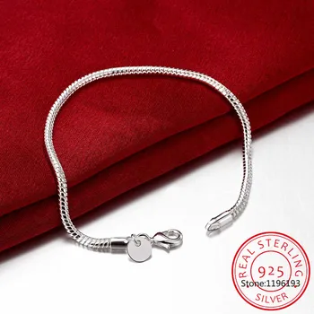 Moda Novo 925 Sterling Silver 3 MM Kača Verige Bangle & Zapestnica Luksuzni Nakit Za Ženske Božič Prodaje Verodostojno