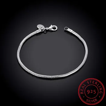 Moda Novo 925 Sterling Silver 3 MM Kača Verige Bangle & Zapestnica Luksuzni Nakit Za Ženske Božič Prodaje Verodostojno
