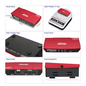 TESmart Produkti z združljivim kablom HDMI Splitter 1x2 s Power Adapter, HDTV HDMI DVD, PS3, Xbox Red Podporo HDMI 4K@60Hz