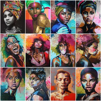 HUACAN Barvo S Številko Afriška Ženska Akril Wall Art Olje, Barvanje Z Številkami Strani Naslikal Portret Kompleti za Dekoracijo Doma