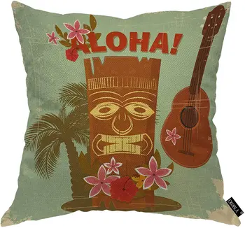 EKOBLA Havajih Vrgel Blazino Kritje Aloha Poletje Tropskih Kitara Cvetje Palme Glasbe Beach Party Prijetno Kvadratnih Blazine Primeru