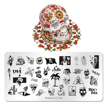 ShopAnts Nohtov Tiskarske Plošče Kul Rock Lobanje Balon Kača Slike iz Nerjavečega Jekla 6*12 cm Nail Art Matrica Predlogo Plesni XL-036