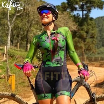 Kafitt Klub Dolg Rokav Obleke Triatlon Skinsuit Določa Macaquinho Ciclismo Feminino Gel Roza Pad Jumpsuit Kompleti Maillot Mujer