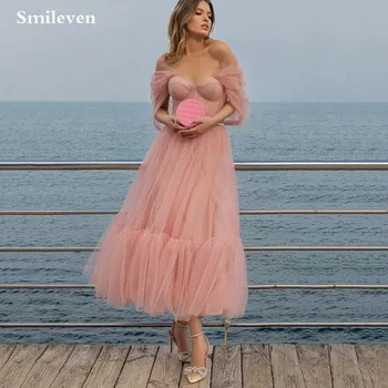 Smileven Umazano Roza Kratke Prom Obleke 2021 Off Plačati-Line Stranke Obleke Naguban Čaj-Dolžina Til Corsset Formalnih Obleke