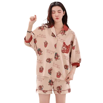 Plus Velikost M-4XL Ženske Pižame Nastavite Poletje Svoboden Kratek Rokav Sleepwear Bombaža Ženske Pižame 157860