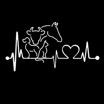 Aliauto Ustvarjalne Smešno Avto Nalepke Pes, Mačka, Konj, Krava srčni Utrip Lifeline Spremljanje Živalskih zaščito pred soncem Nalepko Črna/Srebrna,20 cm,*10 cm