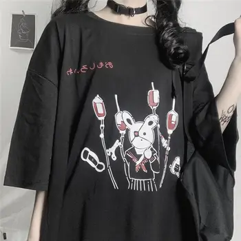Gothic Punk Poletje Svoboden Letnik ženske tshirt Ulzzang zajec Ulica Harajuku risanka Tiskanja Kratek Rokav dropshipping oblačila