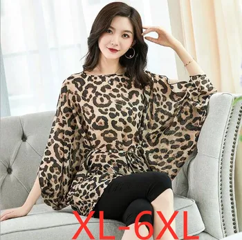 Nov poletni plus velikost bat vrhovi za ženske priložnostne svoboden velikosti leopard tiskanja batwing rokav šifon dolgo majico 3XL 4XL 5XL 6XL