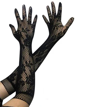 Seksi prosojne čipke elastične rokavice nevesta Dolgi rokav rokavice očesa bogoslužje rokavice seksi rokavice čipke