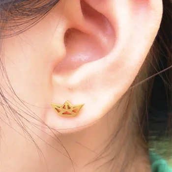 Preprost Čoln Uhani za Ženske Zlata Stainless Stell Letnik Origami Pendientes korejski Nakit Ohrringe Piercing za Ušesa