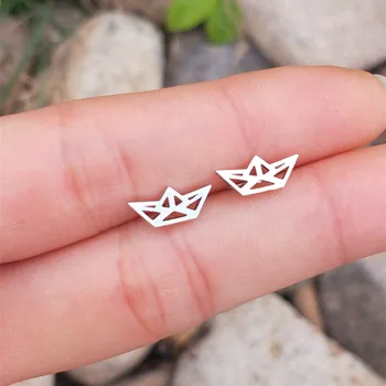 Preprost Čoln Uhani za Ženske Zlata Stainless Stell Letnik Origami Pendientes korejski Nakit Ohrringe Piercing za Ušesa