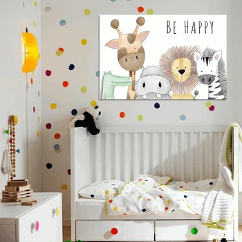 Živali Srčkan Risanka Biti Happy Hippo Žirafa Plakat Wall Art Platno Slikarstvo Doma Dekor Otroke, Otroška Soba Vrtec Dekoracijo(BREZ OKVIRJA