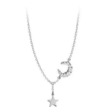 Odlično Flash Diamond Luna Star Tassel Srčkan Clavicle Verige 925 Sterling Srebrni Obeski za Ženske, Darilo za Rojstni dan Fine Nakit 161848