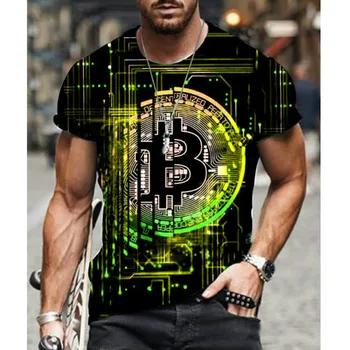 2021 Poletje Moški Modni 3D Bitcoin Grafični T Srajce Ulica Osebnost Zlato 3D Tiskanje Tshirt Plus Velikost Udobno Fant T-Shirt 162513