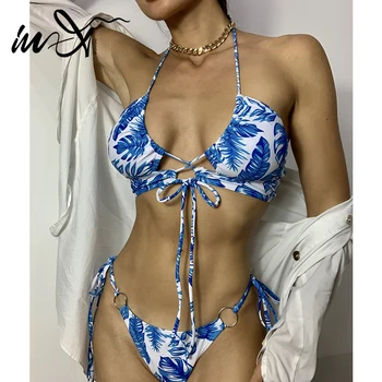 V-X Povoj bikini 2020 Mujer Brazilski bikini Povodcem ženske kopalke Bandeau kopalke ženske Tiskanja biuqini Seksi kopalke