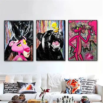 Grafiti Pink Panther Plakatov in Fotografij Pisane Julien Durix Slikarstvo na Platno Wall Street Art Slik, Dnevna Soba Dekor