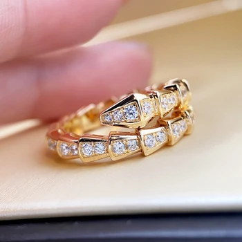 Razkošje svetlobe Diamond Nišo Design pozlačeni Majhna Kača Obroč za Ženske Modni Diamant Usta Kača Kosti Indeks Prst Prstan