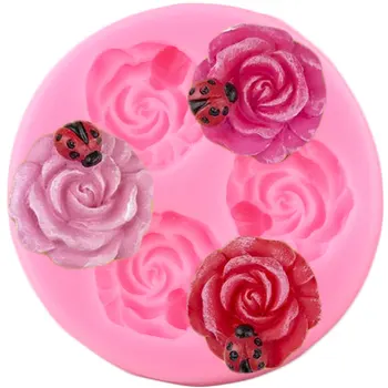 Rose Cvet Ladybug Silikonsko Plesni DIY Čokoladni Bonboni, Milo Smolo Gline Plesni Poročni Cupcake Pokrivalo Fondat Torta Dekoraterstvo Orodja