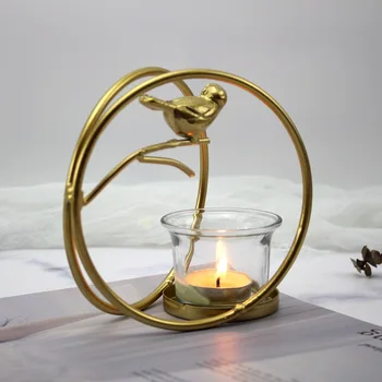 Homelily Zlati Birdcage Železni Svečnik Skandinavski Slog Krog Preprost Doma Dekoracijo Romantično Tabela Svijećnjak Okraski