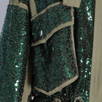 CHICEVER Vojske Zelena Jakna Za Ženske Turtleneck Dolg Rokav Mozaik Hit Barve Žepi Priložnostne Plašči Ženski 2020 Modna Oblačila