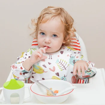 Baby Slinčki Nepremočljiva Dolgimi Rokavi Infant Feeding Bib z Žep Srčkan Risanka Predpasnik Otroci Burp Krpo Unisex Otroške Stvari