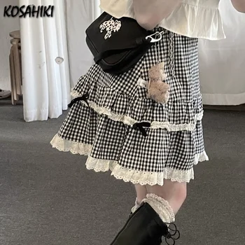 KOSAHIKI Kawaii Krila Ženske Poletje Kariran Čipke Dekle Visoko Pasu Žogo Obleke Elegantno Japonski Slog, ki je Vse-tekmo Srčkan Mini Modni Jupe 165960